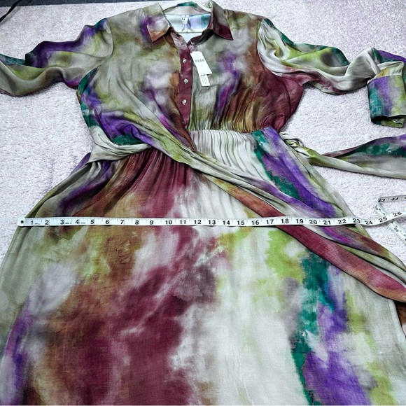 NWT Anthropologie Multicolor Midi Long Sleeve Tie Front Shirt Dress Size Large - Picture 10 of 15